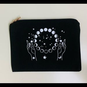 Black Zipper Pouch with Celestial Design